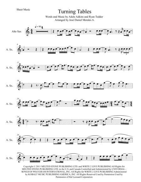 Turning Tables For Alto Sax Sheet Music