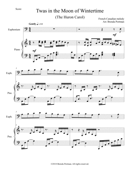 Twas In The Moon Of Wintertime The Huron Carol Euphonium Piano Arr Brenda Portman Sheet Music