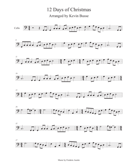 Twelve 12 Days Of Christmas Cello Sheet Music