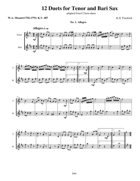 Free Sheet Music Twelve Duets For Tenor Bari Saxes