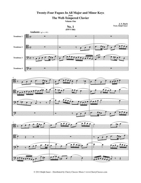 Twenty Four Fugues From The Well Tempered Clavier Volume 1 For Trombone Quartet Sheet Music