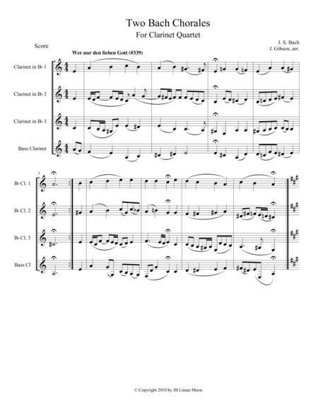 Free Sheet Music Two Bach Chorales For Clarinet Quartet