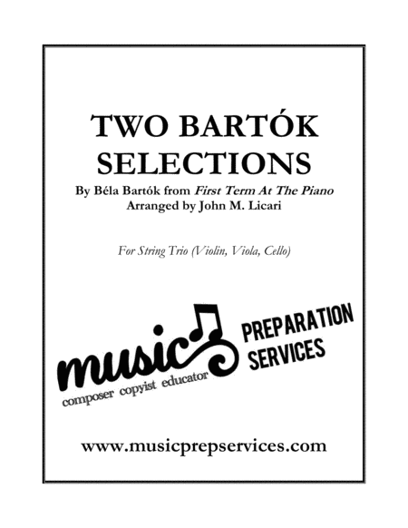 Free Sheet Music Two Bartk Selections Bla Bartk String Trio