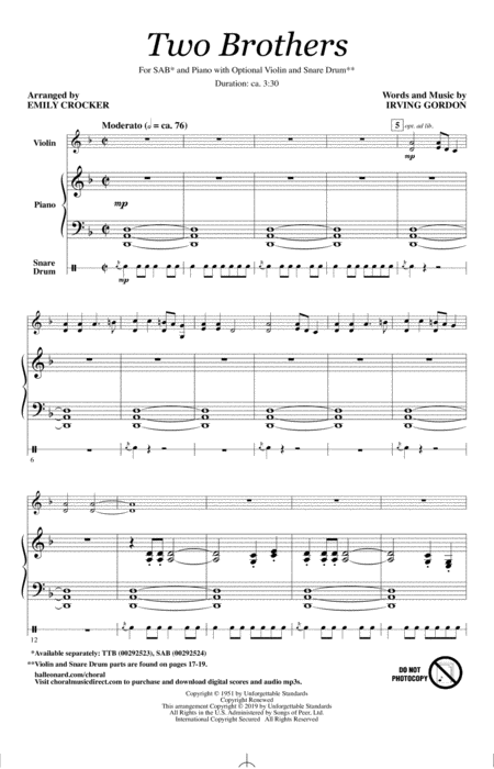 Free Sheet Music Two Brothers Arr Emily Crocker