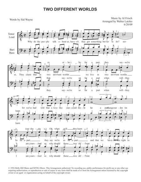 Free Sheet Music Two Different Worlds