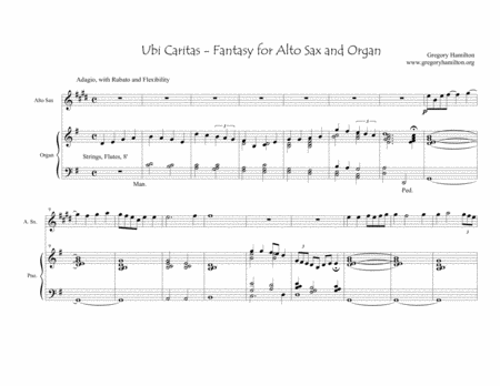 Ubi Caritas A Fantasy For Alto Sax And Organ Sheet Music