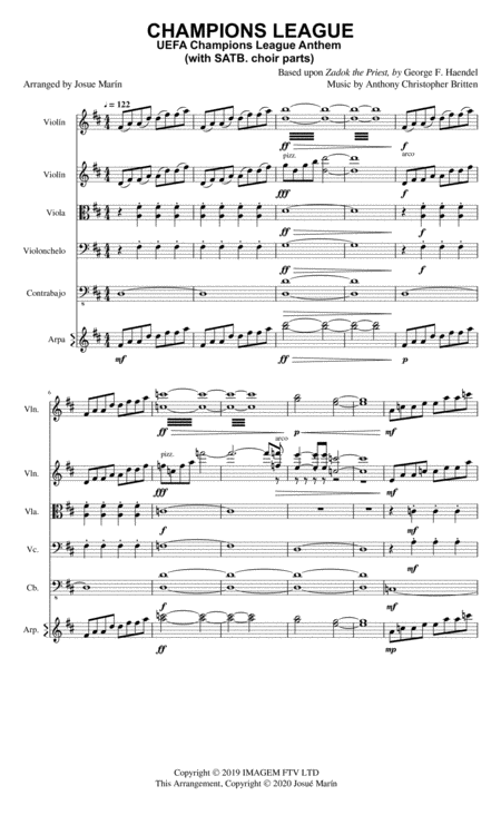 Uefa Champions League Anthem Full Ensemble With Satb Choir Parts Sheet Music