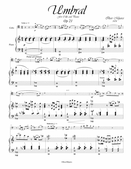 Umbral Op 21 For Cello And Piano Sheet Music