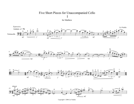 Unaccompanied Cello I For Matthew Sheet Music