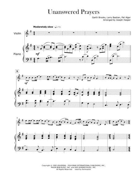 Unanswered Prayers Violin And Piano Sheet Music