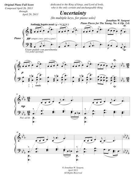 Uncertainty Piano Pieces For The Young No 4 Op 2 Sheet Music