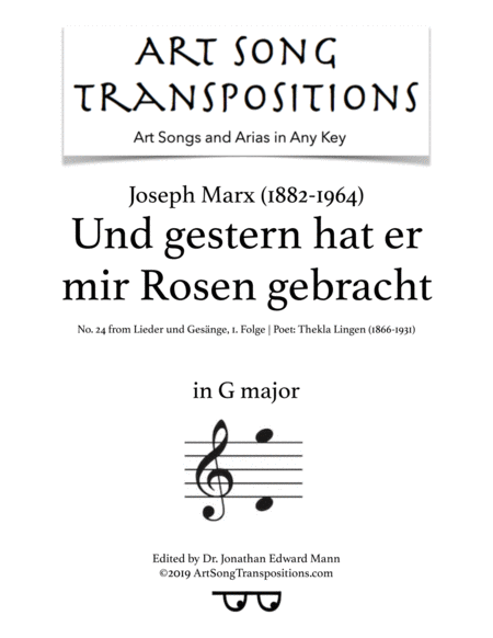 Und Gestern Hat Er Mir Rosen Gebracht Transposed To G Major Sheet Music