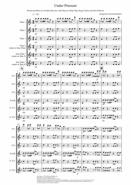 Under Pressure For Flute Quartet Sheet Music