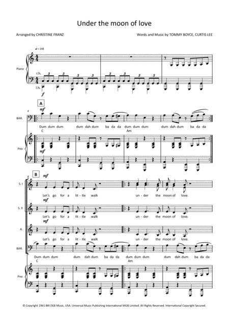 Under The Moon Of Love Ssab With Piano Accompaniment Sheet Music