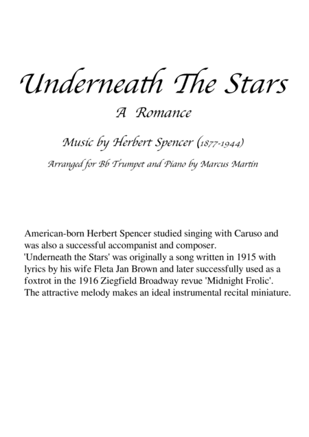 Underneath The Stars For B Flat Trumpet And Piano Sheet Music