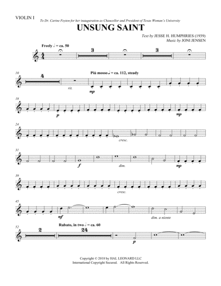 Unsung Saint Violin 1 Sheet Music