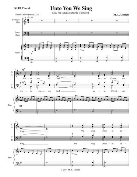 Unto You We Sing Sheet Music