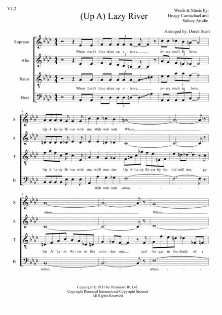 Up A Lazy River Satb A Cappella Sheet Music