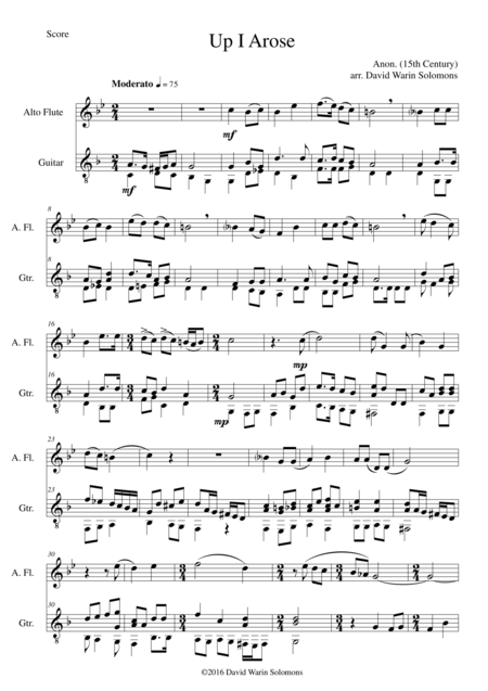 Free Sheet Music Up I Arose In Verno Tempore For Alto Flute And Guitar