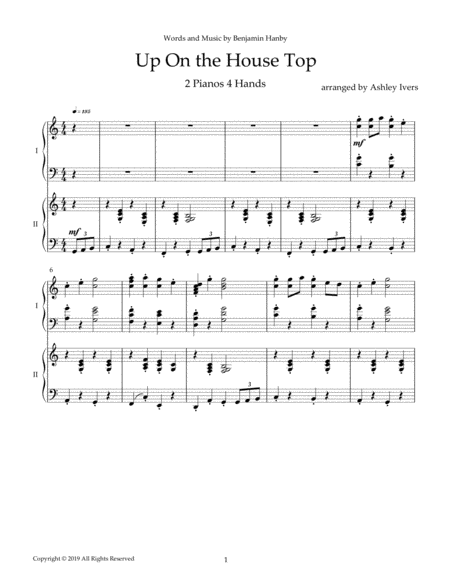 Free Sheet Music Up On The House Top 2 Pianos 4 Hands