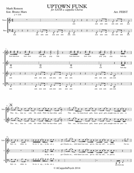 Uptown Funk A Cappella Satb Sheet Music