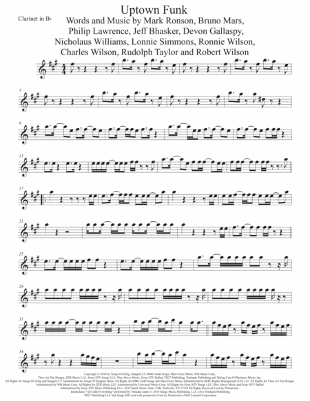 Free Sheet Music Uptown Funk Clarinet