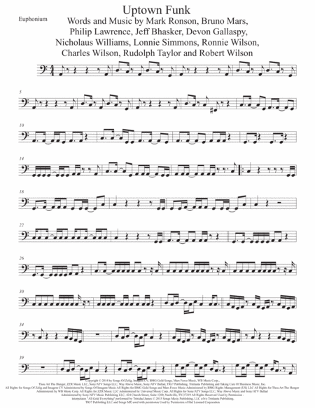 Uptown Funk Easy Key Of C Euphonium Sheet Music