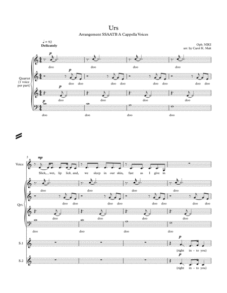 Urs A Cappella Arrangement Sheet Music