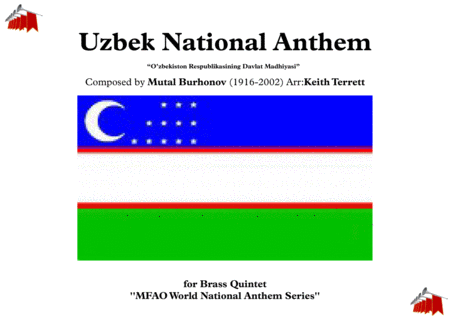 Uzbek National Anthem O Zbekiston Respublikasining Davlat Madhiyasi For Brass Quintet Sheet Music