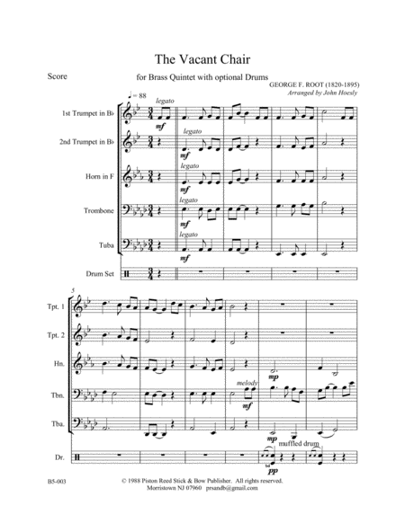 Free Sheet Music Vacant Chair The Brass Quintet With Optional Drums