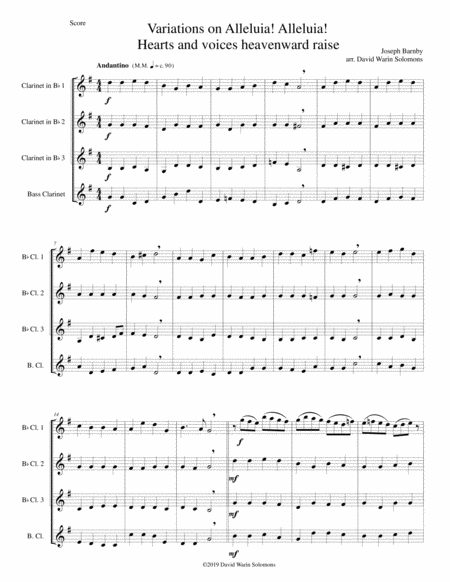 Free Sheet Music Variations On Alleluia Alleluia Hearts And Voices Heavenward Raise For Clarinet Quartet