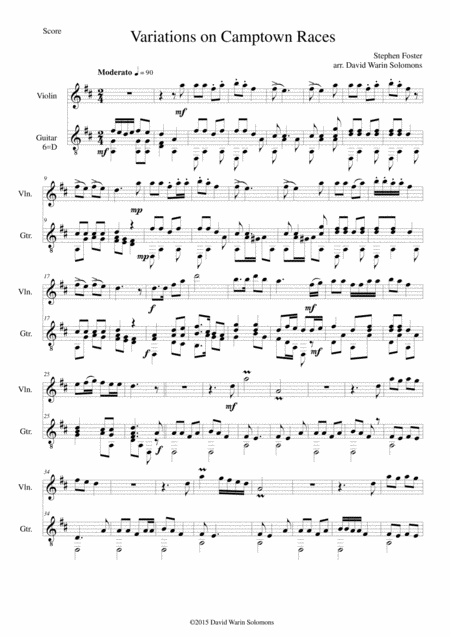 Variations On Camptown Races For Violin And Guitar Sheet Music