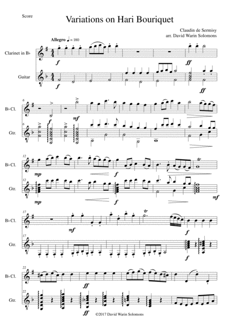 Free Sheet Music Variations On Hari Bouriquet For Clarinet And Guitar