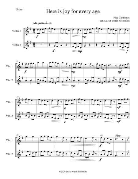 Free Sheet Music Variations On Here Is Joy For Every Age From Piae Cantiones For 2 Violins