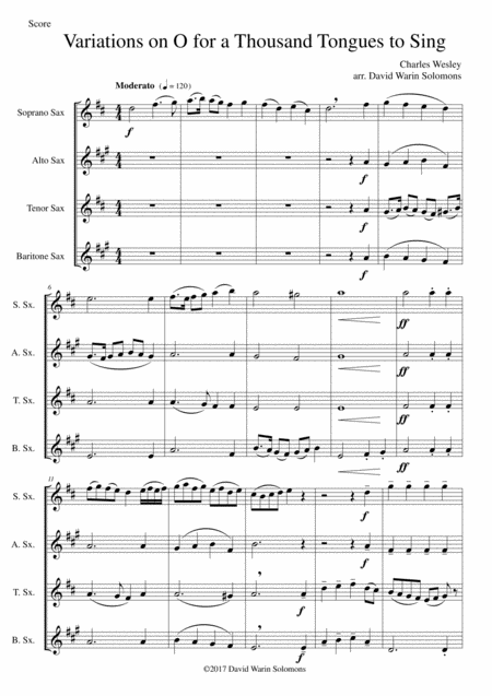 Variations On O For A Thousand Tongues To Sing For Saxophone Quartet Sheet Music