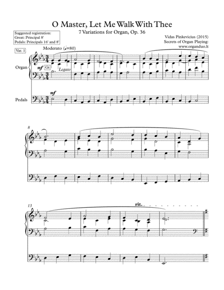 Variations On O Master Let Me Walk With Thee Op 36 2015 Sheet Music