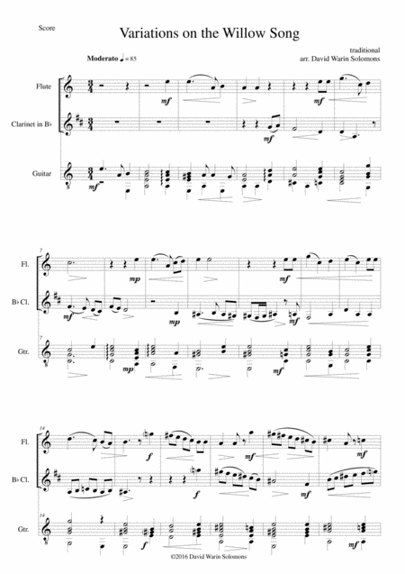 Free Sheet Music Variations On The Willow Song For Flute Clarinet And Guitar