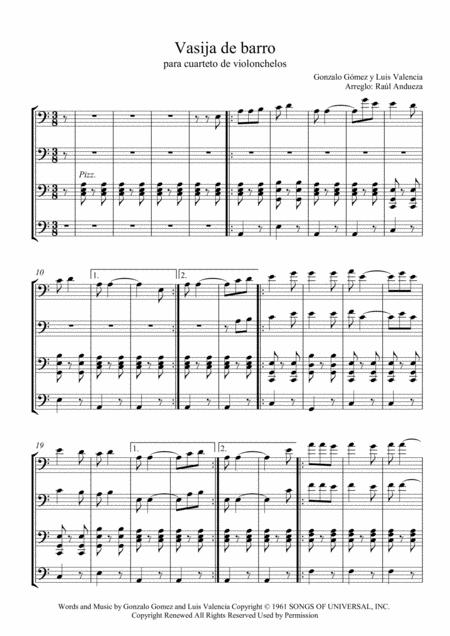 Vasija De Barro Para Cuarteto De Cellos Sheet Music