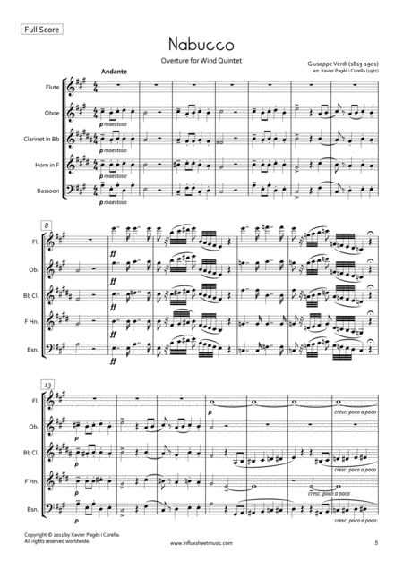 Verdi Nabucco Overture Arr For Wind Quintet Full Score And Parts Sheet Music