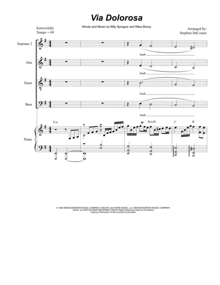Free Sheet Music Via Dolorosa For Vocal Quintet Medium Key