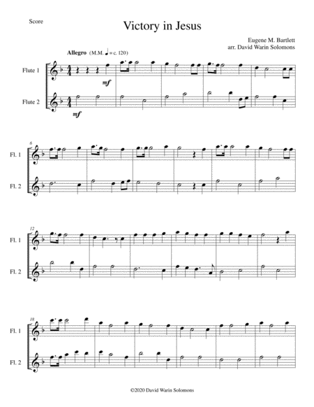 Free Sheet Music Victory In Jesus Arranged For 2 Flutes