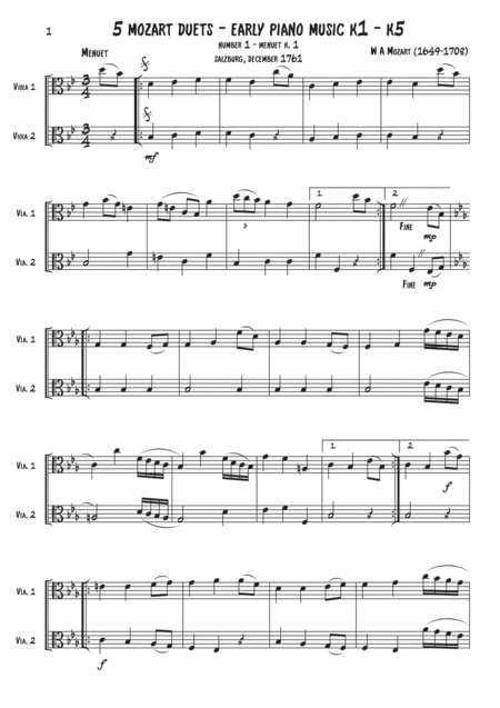 Viola Duets 5 Mozart Duets Sheet Music