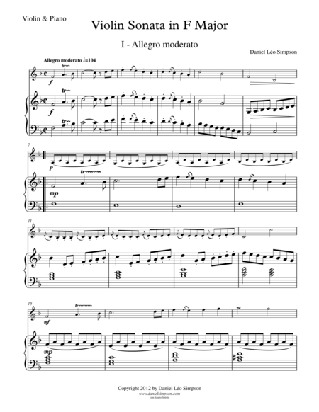 Violin Sonata In F Major 1st Mvt Sheet Music