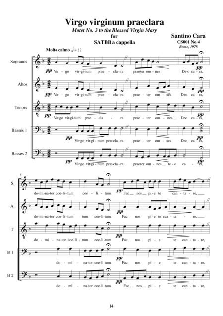 Virgo Virginum Praeclara Motet For Choir Satbb A Cappella Sheet Music