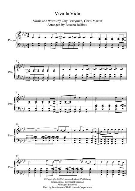 Viva La Vida By Coldplay Piano Sheet Music