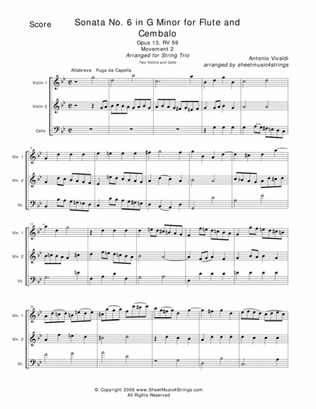 Vivaldi A Sonata No 1 Mvt 2 For Two Violins And Cello Sheet Music