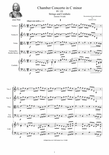 Vivaldi Chamber Concerto In C Minor Rv 120 For Strings And Cembalo Sheet Music