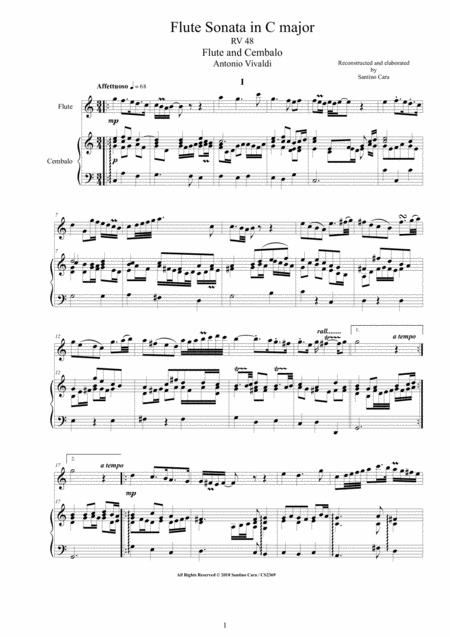 Vivaldi Flute Sonata In C Major Rv 48 For Flute And Cembalo Or Piano Sheet Music