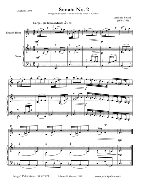 Vivaldi Sonata No 2 For English Horn Piano Sheet Music