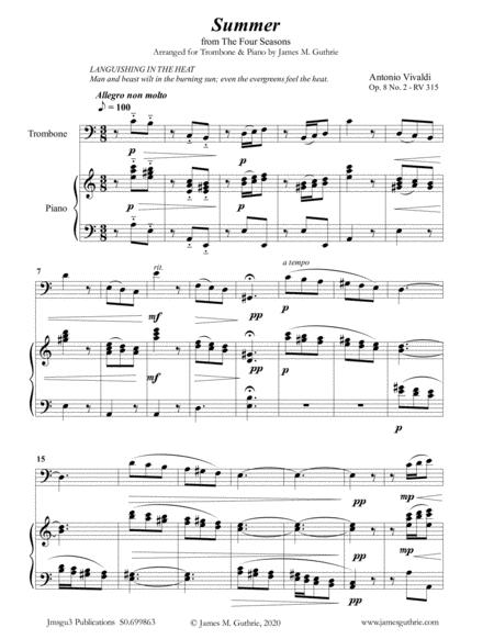 Vivaldi Summer From The Four Seasons For Trombone Piano Sheet Music